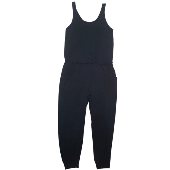 Aerie Jumpsuit Drawstring Waist Tapered Cuff Hem Romper Black Size Large - Picture 14 of 15
